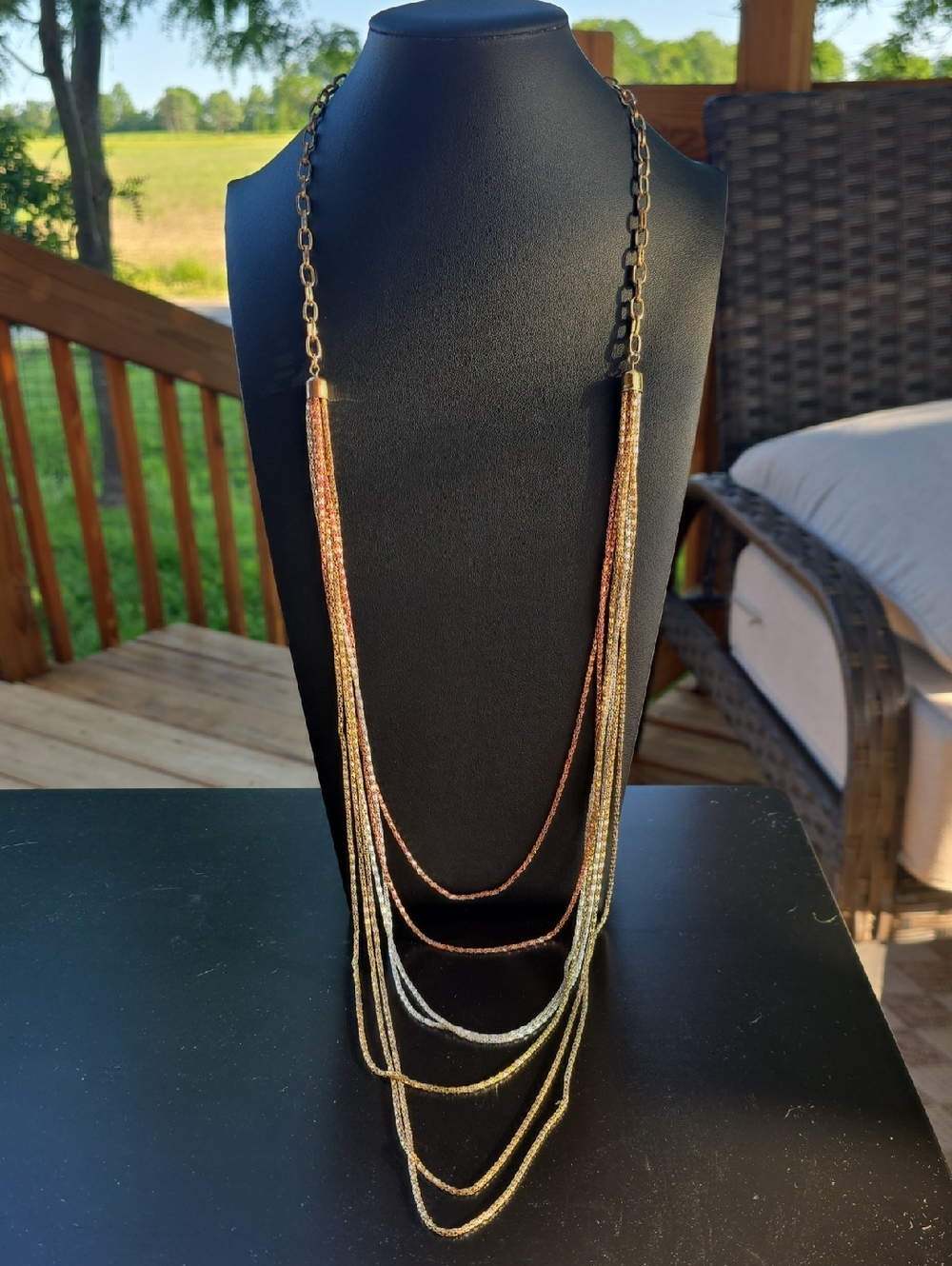 Multi-Strand Tri-Tone Layered Necklace - Gold, Rose Gold & Silver